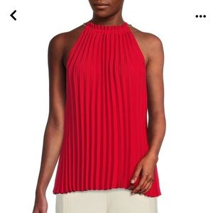 DKNY Halter Neck Chain Detail Solid Pleated Top.